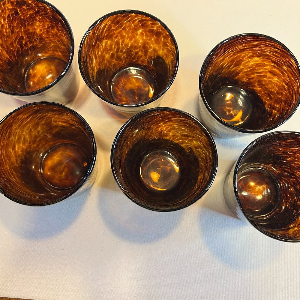 Handmade Artisan Brown Swirl Glasses Set of Six 4 1/2" high